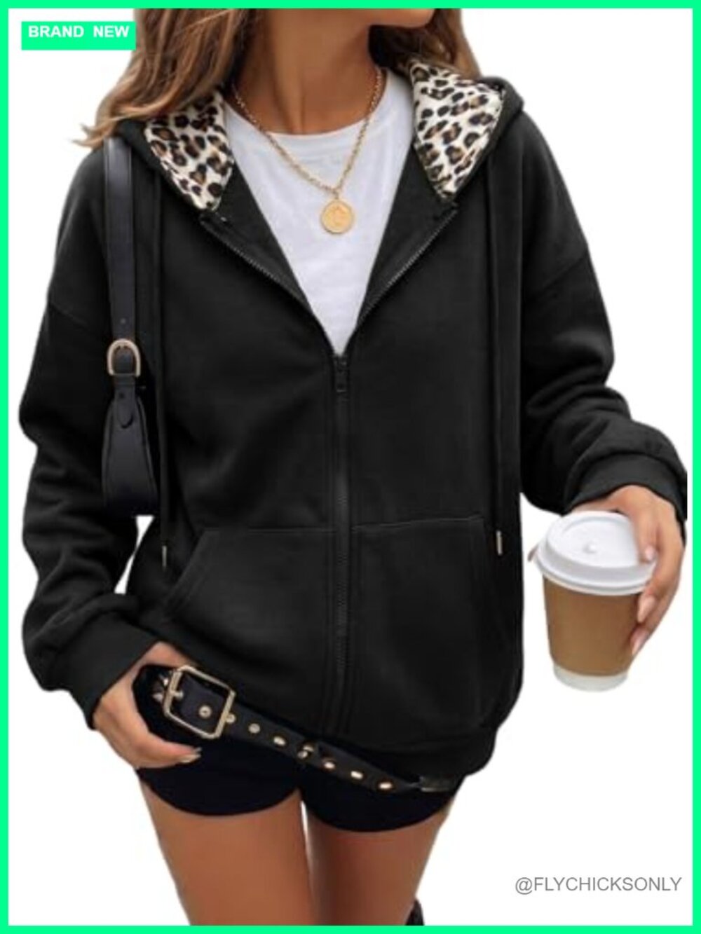 Women's Zip Up Leopard Lined Hoodie Oversized Sweatshirt with Pockets